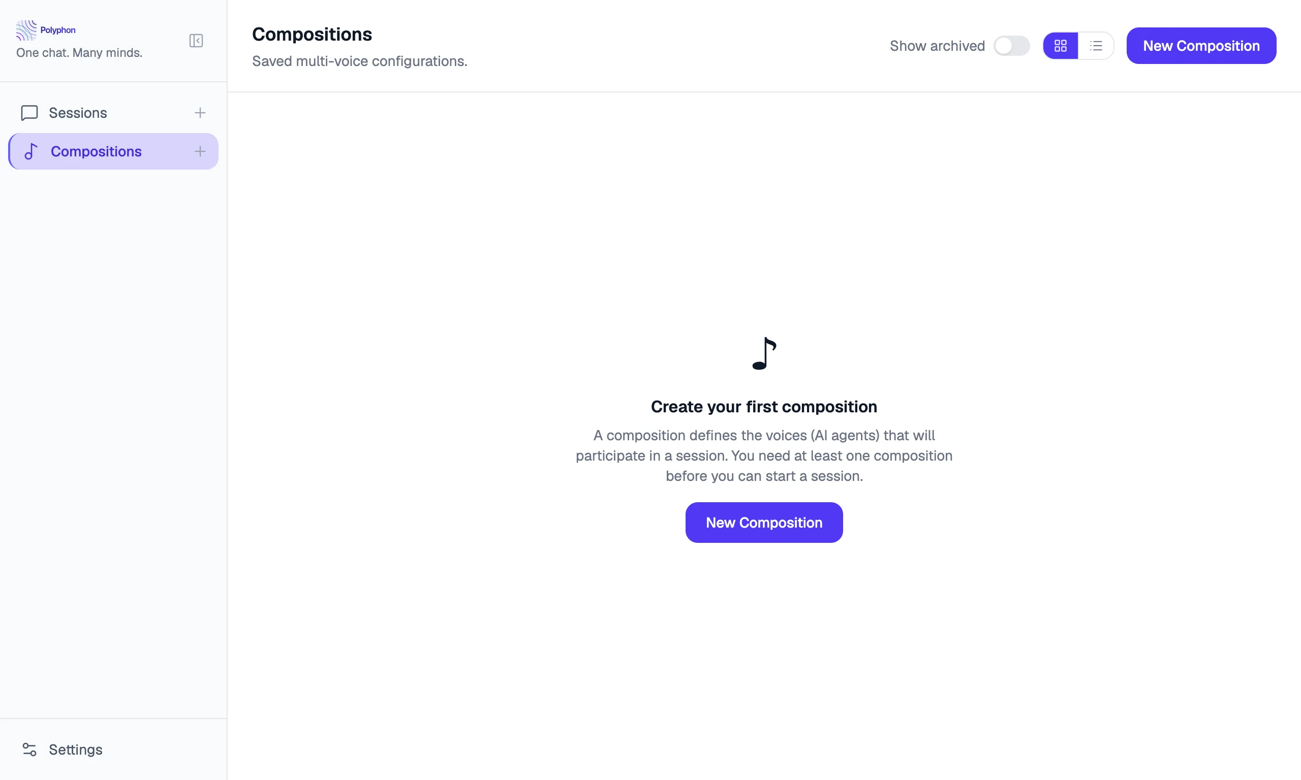 Sidebar showing the New Composition button