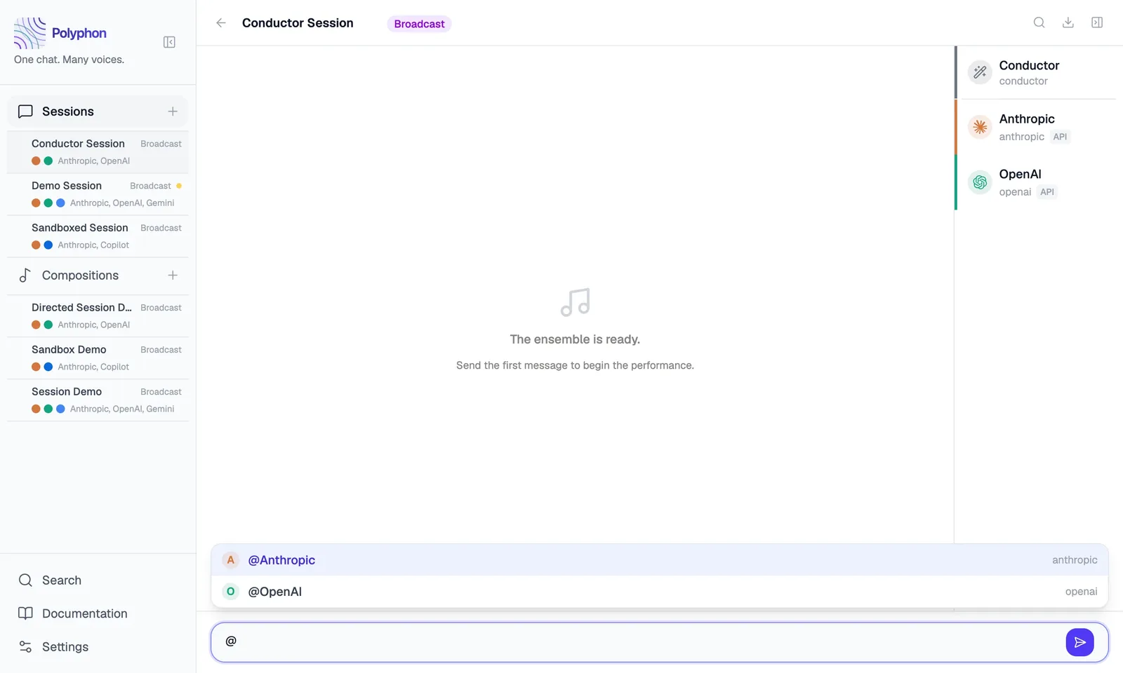 @ mention voice picker dropdown open in conductor input showing active voice display names
