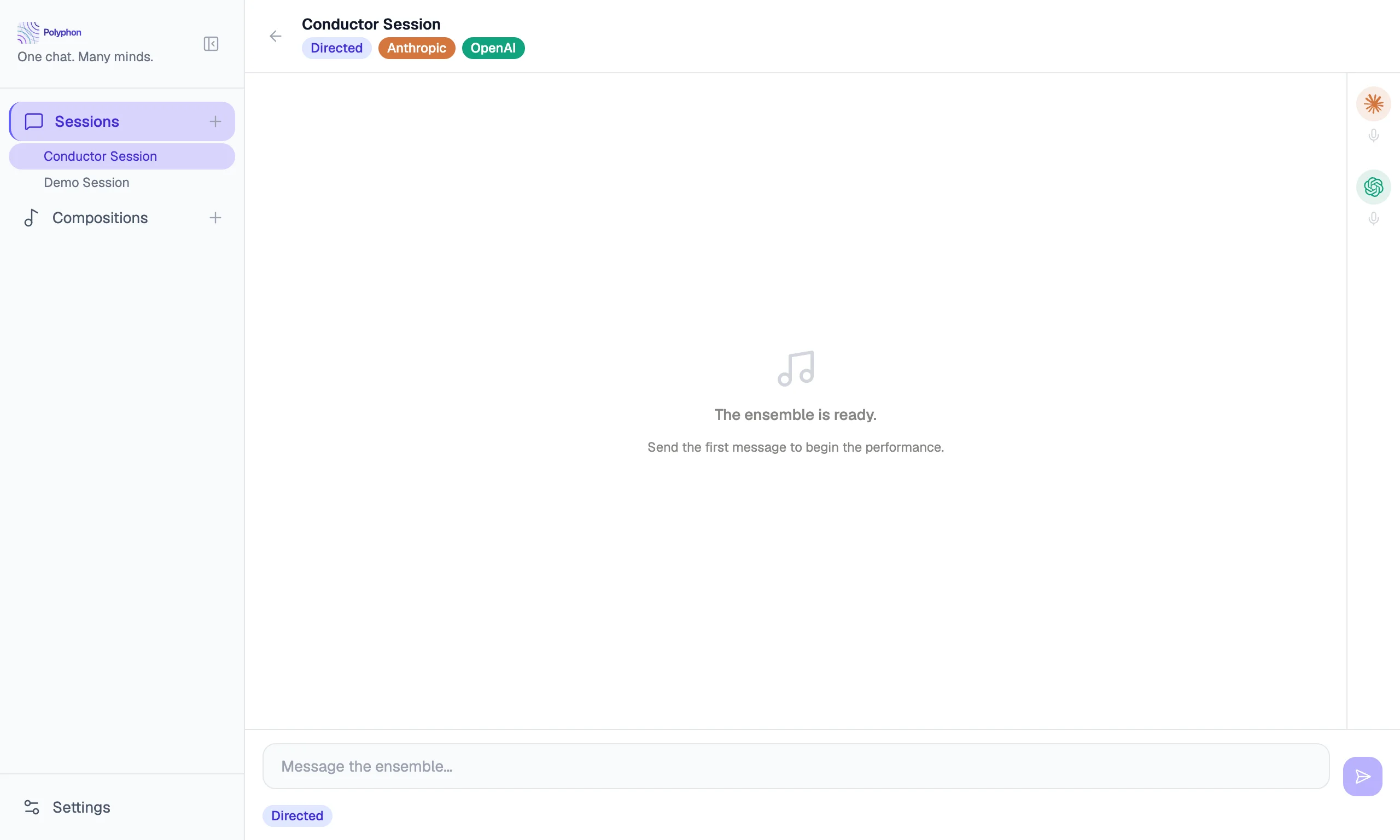 Session in conductor mode with Directed badge visible in the input area