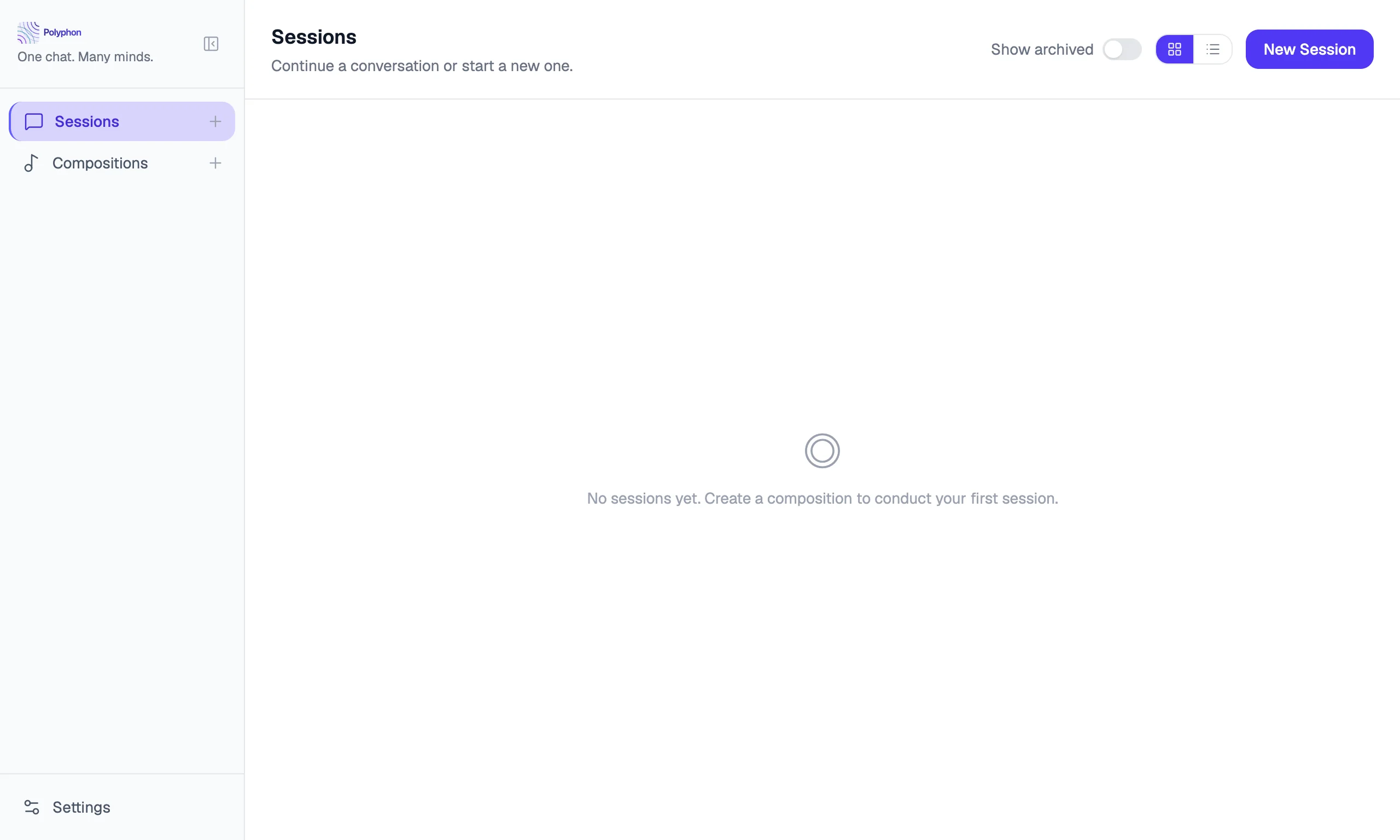Sidebar showing the New Session button